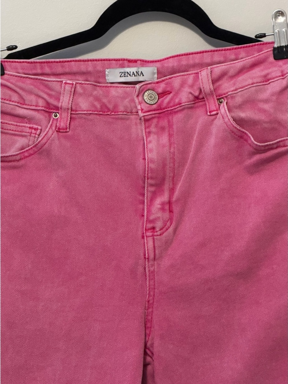 Zenana Pink Bootcut Jeans XL Raw Hem Stretch Denim Trendy Bright Wash - Picture 4 of 10